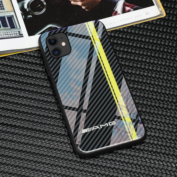 Tempered Glass AMG Design Phone Case For iPhone - Carbon Cases