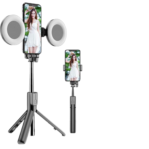 Wireless Bluetooth Selfie Stick with LED Ring Light Foldable Tripod Monopod - Carbon Cases