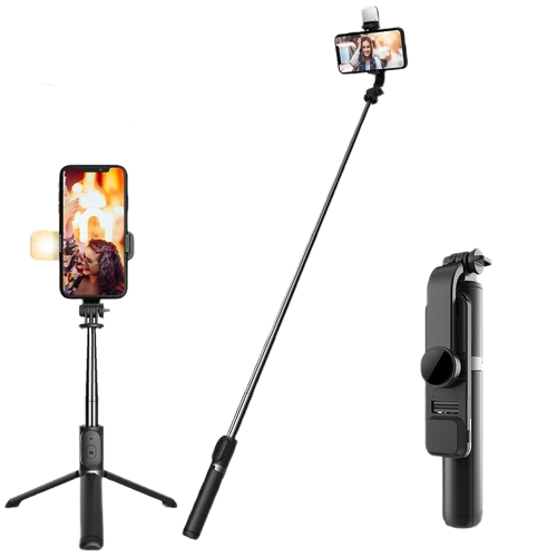 Wireless Bluetooth Selfie Stick - Foldable Mini Tripod with Fill Light Shutter Remote Control - Carbon Cases